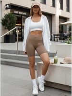 Dámské cyklistické šortky s vysokým pasem, béžové, FashionStreet SY0578 Dámské cyklistické šortky s vysokým pasem, béžové, FashionStreet SY0578