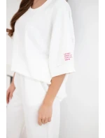 Dámský komplet z viskózy, mikina a široké kalhoty ecru