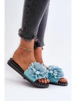 Dámské pantofle zdobené květinami, modrý cellanen