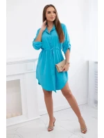 Šaty se zapínáním na knoflíky a zavazováním v pase tyrkys