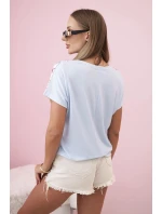 Dámská bavlněná blůza s krátkým rukávem a květinovým potiskem modrá Dámská bavlněná blůza s krátkým rukávem a květinovým potiskem modrá