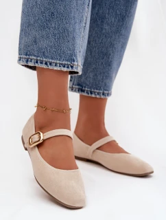 Baleríny S Páskem A Zlatým Přezkou Eko Semišové Světle Béžové Adelora