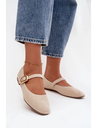 Baleríny S Páskem A Zlatým Přezkou Eko Semišové Světle Béžové Adelora