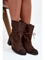 Kožené semišové dámské kotníkové boty na podpatku Zazoo 1151 čokoládové