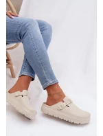 Dámské pěnové pantofle s páskem a sponou béžové Larinie