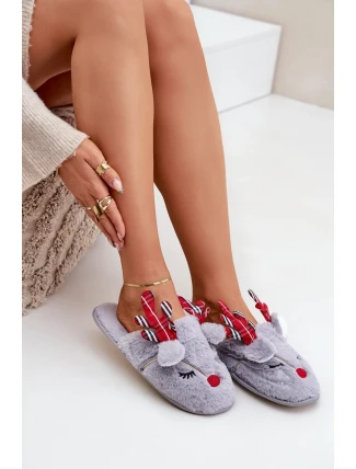 Vánoční pantofle s motivem soba šedé Sylaia