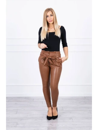 Kožené kalhoty vázané vpředu hnědé