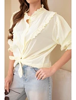 Dámská bavlněná košile s krajkou a zavazováním žlutá Dámská bavlněná košile s krajkou a zavazováním žlutá