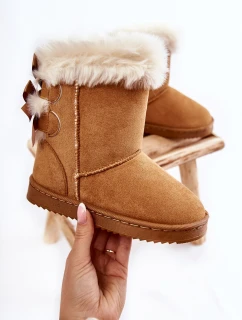 Dětské Teplé Sněhule Semišové s Mašlemi Béžove Funky