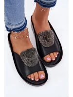 Kožené Dámské Sandačky S Ozdobou KV51-028 Černé