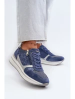 Dámské tenisky na platformě s prolamovaným vzorem a třpytkami INBLU Modrá Dámské tenisky na platformě s prolamovaným vzorem a třpytkami INBLU Modrá