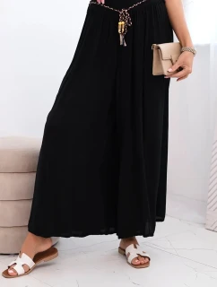 Dámské kalhoty z viskózy se širokými nohavicemi černý