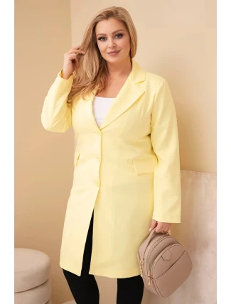 Dámský plášť Plus Size dlouhý s límcem a kapsami žlutý