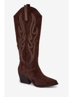 Dámské Kavalírské Boty Se Zdobením Na Podpatku Čokoládové Jovina