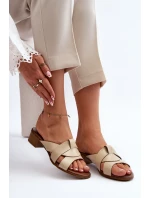 Zazoo 40236 Kožené Dámské Žabky Na Nízkém Podpatku Bežové