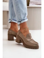 Zazoo 20168 Elegantní dámské polobotky na podpatku z pravé kůže tmavě béžové