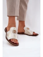 Elegantní Dámské Kožené Pantofle S Dekorací Zazoo 3008 Zlatý Opraný