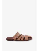 Dámské nazouváky na ploché podrážce s pásky a zlatou sponou Bežové Elzora