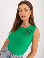 Zelený žebrovaný top s kulatým výstřihem (17733)