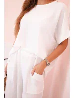 Komplet z viskózy halenka + kalhoty bílý