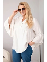 Dámská viskózová halenka Plus Size s volánovým rukávem a výstřihem do V béžová Dámská viskózová halenka Plus Size s volánovým rukávem a výstřihem do V béžová