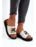 Dámské kožené pantofle na platformě s ozdobou Béžové Monroe