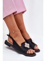 Dámské Sandály Na Plochém Podpatku S Ozdobným Detalem S.Barski KV51-080 Černé