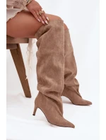 Dámské kozačky na jehlovém podpatku bez zapínání béžové Mavilla