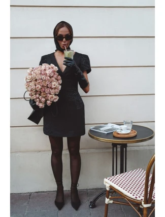 M882 Žakárové mini šaty - černé