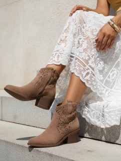 Dámské semišové prolamované boty boho coffee FashionStreet ZY1355
