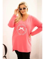 Dámská blůza s delším zadním dílem a potiskem růžová