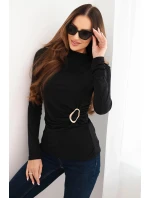 Dámská blůza z viskózy s nařasením a ozdobnou sponou černá