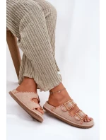 Dámské Pantofle S Přezkami A Ozdobným Švem Béžové Visley