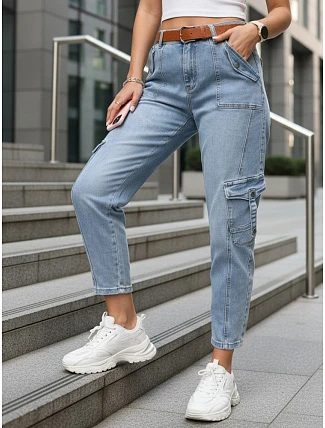 Dámské džíny balonového střihu s cargo kapsami modré FashionStreet UY2923