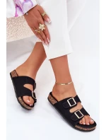 Dámské Pantofle Se Zlatými Sponami A Prošíváním Černé Lunera