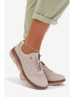 Kožené semišové dámské tenisky s otvory Sergio Leone SP-002 světle hnědé