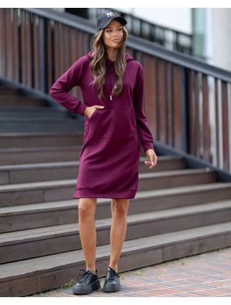 Dámské casual šaty ve vínové bordó barvě s kapucí (523) Dámské casual šaty ve vínové bordó barvě s kapucí (523)