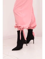 Dámské kalhoty s širokým nohavicí a vázáním dole světle růžové