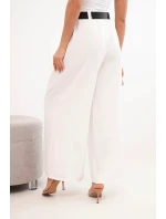 Dámské kalhoty s širokými nohavicemi a ecru páskem ecru