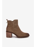 Dámské kotníkové boty z přírodního semiše na sloupku vyhřívané Sergio Leone BT25321-S khaki