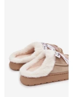 Dámské pantofle s kožešinou a mašlí Béžové Fenella