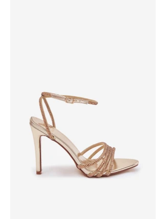 Rosavie zlaté sandály na podpatku s krystaly
