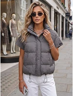 Krátká dámská prošívaná péřová vesta, šedá, FashionStreet TY5926