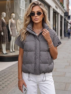 Krátká dámská prošívaná péřová vesta, šedá, FashionStreet TY5926