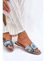 Ploché Dámské Pantofle S Ozdobnou Sponou Modré Clariola