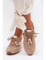 Dámské nízké tenisky s korálky béžové Galora