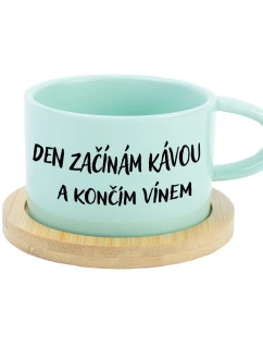 DEN ZAČÍNÁM KÁVOU A KONČÍM VÍNEM - mint hrníček makronka 200 ml
