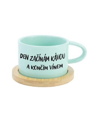 DEN ZAČÍNÁM KÁVOU A KONČÍM VÍNEM - mint hrníček makronka 200 ml