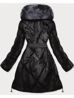 Černý dámský zimní kabát s kožešinou (008)