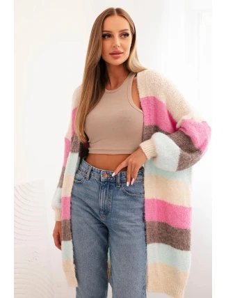 Dámský cardigan s vlnou v barevných pruzích béžový